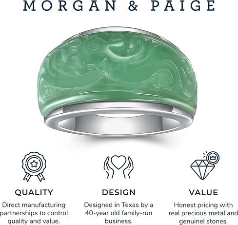 MORGAN & PAIGE .925 Sterling Silver Genuine Green Jade Carved Floral Vine Ring in Saudi Arabia