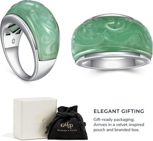 MORGAN & PAIGE .925 Sterling Silver Genuine Green Jade Carved Floral Vine Ring in Saudi Arabia