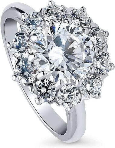 BERRICLE Sterling Silver Flower Wedding Engagement Rings Cubic Zirconia CZ Statement Halo Cocktail Ring for Women, Rhodium Plated Size 4-10 in Saudi Arabia