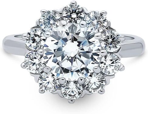 BERRICLE Sterling Silver Flower Wedding Engagement Rings Cubic Zirconia CZ Statement Halo Cocktail Ring for Women, Rhodium Plated Size 4-10 in Saudi Arabia