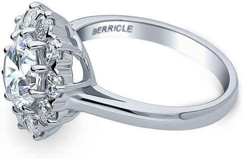 BERRICLE Sterling Silver Flower Wedding Engagement Rings Cubic Zirconia CZ Statement Halo Cocktail Ring for Women, Rhodium Plated Size 4-10 in Saudi Arabia