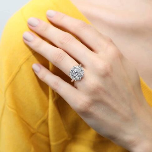 BERRICLE Sterling Silver Flower Wedding Engagement Rings Cubic Zirconia CZ Statement Halo Cocktail Ring for Women, Rhodium Plated Size 4-10 in Saudi Arabia