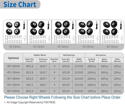 Luggage Suitcase Replacement Wheels Set of 4 PU Bearing Wheels-Install Width 0.8in/21mm with 3 Size Axles and Hacksaw for Trolley Bag Drawbar Box Smooth Rolling Repair(40mm x 18mm) in Kuwait