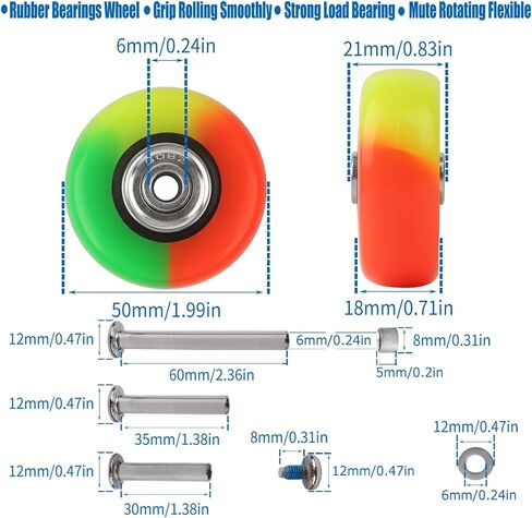 Luggage Suitcase Replacement Wheels Set of 4 PU Bearing Wheels-Install Width 0.8in/21mm with 3 Size Axles and Hacksaw for Trolley Bag Drawbar Box Smooth Rolling Repair(40mm x 18mm) in Kuwait