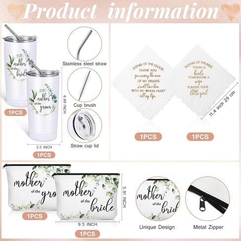 Sieral 8 Pack Mother of the Bride and Groom Gifts Satin Robe for Wedding day Gifts with 20 oz Cup Tumblers Makeup Bag Handkerchief(Champaign Gold, Trendy) in Saudi Arabia