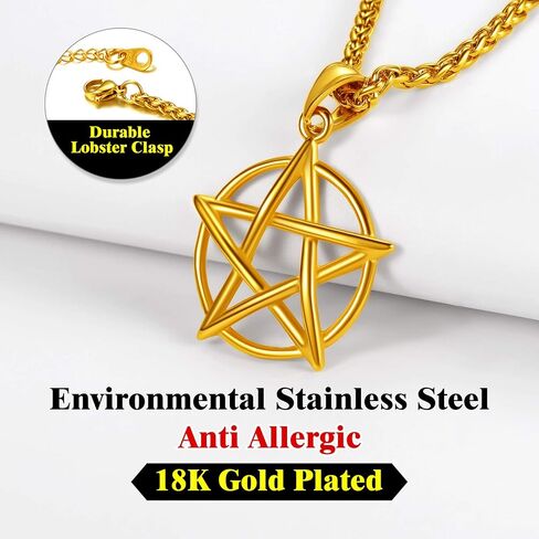 قلادة من الفولاذ المقاوم للصدأ من Richsteel/18 قيراط من الذهب/النجمة الخماسية المطلية باللون الأسود للرجال قلادة على شكل نجمة خماسية مع سلسلة (هدية مغلفة) in Kuwait
