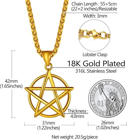 قلادة من الفولاذ المقاوم للصدأ من Richsteel/18 قيراط من الذهب/النجمة الخماسية المطلية باللون الأسود للرجال قلادة على شكل نجمة خماسية مع سلسلة (هدية مغلفة) in Kuwait
