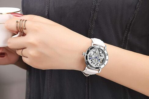MASTOP Women's Watches Automatic Steampunk Self Winding Mechanical Silver Bracelet Ladies Skeleton Wrist Watch in Kuwait