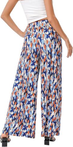 KOJOOIN Women's Wide Leg Pants Casual Palazzo Summer Flowy Pants Elastic High Waist Lounge Drawstring Long Trousers for Women in Saudi Arabia