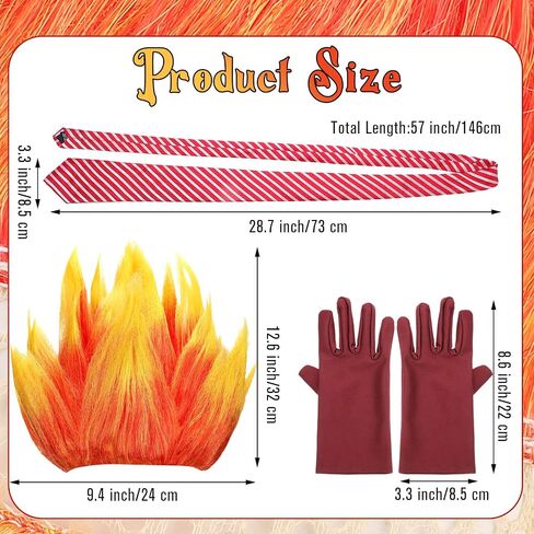Toulite 3 Pcs Halloween Anger Dress Up Set Included 2 Toned Flame Wig Red Textured Tie Red Gloves Halloween Cosplay Costume for Men Adult Party Supplies in Saudi Arabia