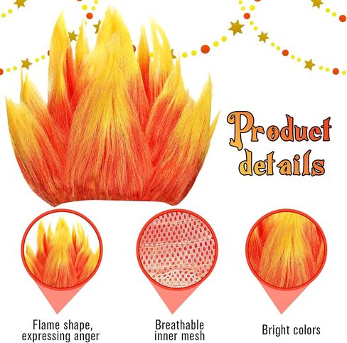 Toulite 3 Pcs Halloween Anger Dress Up Set Included 2 Toned Flame Wig Red Textured Tie Red Gloves Halloween Cosplay Costume for Men Adult Party Supplies in Saudi Arabia