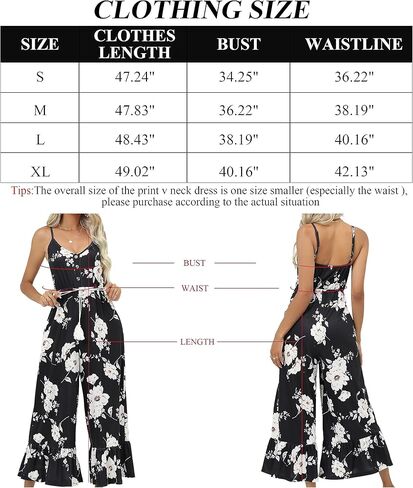 Hojalis جمبسوت نسائي غير رسمي بدون أكمام فضفاض بياقة على شكل حرف v وحزام سباغيتي قابل للتعديل رومبير بوهيمي مطبوع عليه زهور in Kuwait