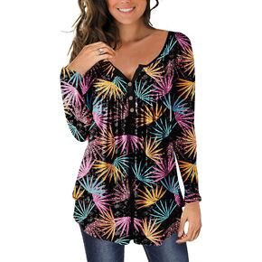 Ulovmi Womens Tunic Tops To Wear With Leggings Casual Long Sleeve Button Down Shirts