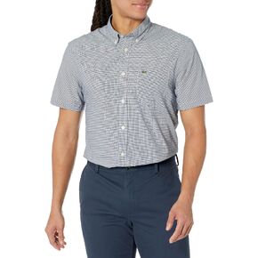 Lacoste Men's Short Sleeve Regular Fit Gingham Button Down Shirt in Saudi Arabia