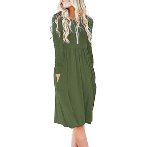 DB MOON Women Casual Long Sleeve Dresses Empire Waist Knee Length Loose Dress with Pockets in Kuwait