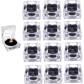 ELEpure Thickened 12 pcs Clear Crystal Ring Gift Boxes Earrings Jewelry Storage Box Acrylic Display Organizer Case for All Kinds of Ring Earrings Velvet Insert Black, 1.8" x 1.8" x 1.8"