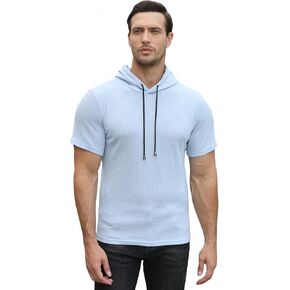 KELLORENA Men's Muscle Hoodies Stretch Short Sleeve Hooded Sweatshirt Fashion Lightweight Ribbed Gym Shirt in Saudi Arabia