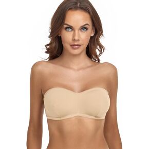 ANGOOL Strapless Bra for Women Padded Non-Slip Silicone Bandeau Bra Seamless Comfort Wirefree Tube Top