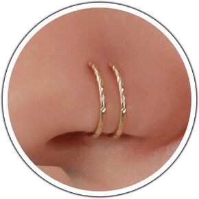 LAOPAZ Braided Spiral Nose Ring 20 Gauge - 14K Gold Filled Spiral Nose Hoop - Single Piercing Double Hoop Faux Nose Hoops