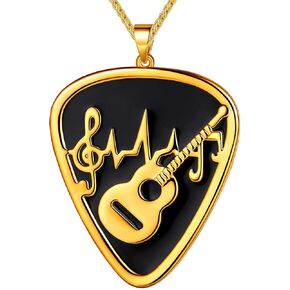 beautlace Guitar Pick Necklace Silver/18K Gold/Black Gun Plated Guitar with Music Note Pendant Jewelry for Music Lover Men and Women KP0157