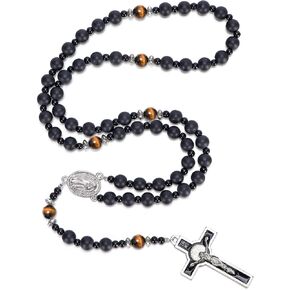 HANDMADE Catholic 8mm Beads Rosary for Men Wearable Large Black Rosary Necklace with Miraculous Medal Rosaries Catholic Gifts in Kuwait