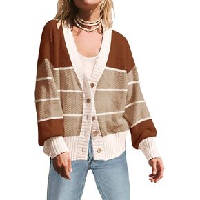 Women's Fall Clothes Fashion Cardigan Sweaters Casual V Neck Open Front Button Up Loose Knit Outwear Cardigans