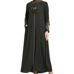 عباية نسائية مطرزة بأكمام طويلة و مطرزة على الجانب السوستة كم طويل طول الأرض أزياء تركية إسلامية in Kuwait