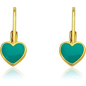 Little Miss Twin Stars Kids Earrings - 14k Gold Plated Enamel Heart Leverback Earrings - Hypoallergenic and Nickel Free For Sensitive Ears
