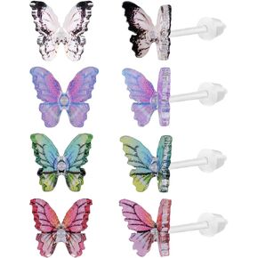 AoedeJ 4 Pairs Butterfly Earrings Set Small Butterfly Studs Earrings Cute Butterfly Plastic Post Earrings for Teen Girls Women