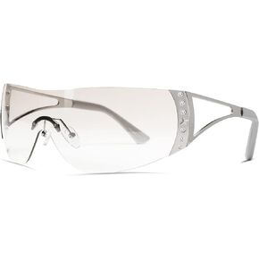 VANLINKER Wrap Around Y2K Sunglasses for Women Men Trendy Oversized Futuristic Sun Glasses Fashion Shield Flat Top Shades