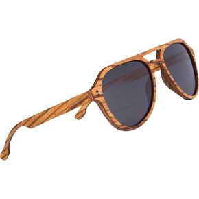 ووديز نظارة شمسية افياتور بعدسات مستقطبة من خشب الحمار الوحشي بالكامل للرجال والنساء | عدسات مستقطبة سوداء واطار خشبي حقيقي | حماية 100% من الاشعة فوق البنفسجية فئة A وB، لون زيبراود، مقاس M, زيبرا, M in Kuwait