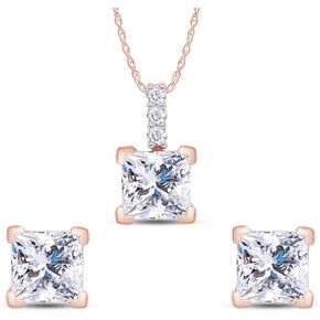 Wishrocks 925 Sterling Silver 7MM Princess Lab Created Moissanite Diamond Solitaire Pendent & Stud Earrings Jewelry Set Gift For Women With Certificate of Authenticity(G-H Color,VVS1 Clarity,5.50Cttw)