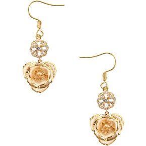 OLEKURT 24K Gold Dipped Real Rose Earrings - Dangle Drop Earrings Best Gift for Women Wife Mom Anniversary Mother's Day Birthday Valentines Day