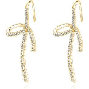 SLUYNZ Sterling Silver CZ Bow Dangle Earrings for Women Teen Girls Elegant Bow Drop Earrings Threader