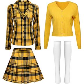 Didaey Halloween Yellow Plaid Outfit 90s Schoolgirl Cosplay Costume for Women Cheerleader Vintage in Kuwait