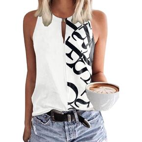 Soesdemo Tank Top for Women Keyhole V Neck Sleeveless Summer Casual Loose Fit Business Cute Floral Basic Shirt Blouse