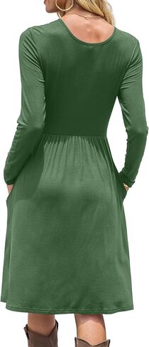 DB MOON Women Casual Long Sleeve Dresses Empire Waist Knee Length Loose Dress with Pockets in Kuwait