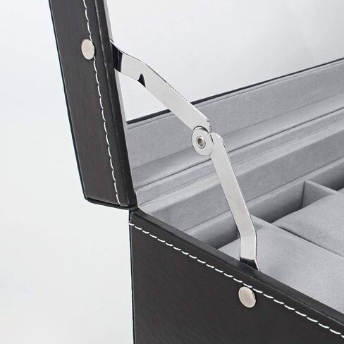 ان اي اكس صندوق ساعة، منظم ساعات بطبقتين و12 فتحة مع صينية عرض مجوهرات للرجال، اسود in Kuwait