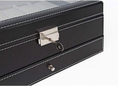 ان اي اكس صندوق ساعة، منظم ساعات بطبقتين و12 فتحة مع صينية عرض مجوهرات للرجال، اسود in Kuwait