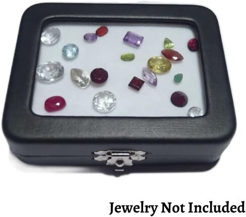 Novel Box Black Leatherette Glass Top Gem Box Loose Stone Jewelry Case Display with ClaspReversible Pad - White & Black in Saudi Arabia