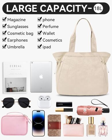 حقيبة يد كبيرة سعة 18 لتر من ABOUME للنساء حقائب تسوق جانبية وحقيبة يد كبيرة وحقيبة كتف خفيفة الوزن للتسوق والسفر على الشاطئ in Kuwait