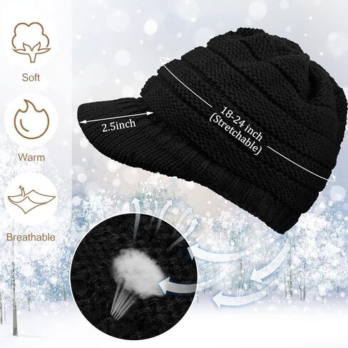 2 Sets Winter Hats Gloves for Women Knit Beanie Slouchy Women Winter Brim Hat Women Touchscreen Glove Winter Beanie with Brim in Kuwait