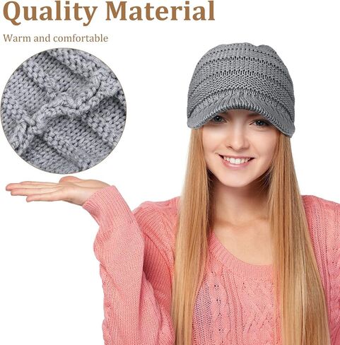 2 Sets Winter Hats Gloves for Women Knit Beanie Slouchy Women Winter Brim Hat Women Touchscreen Glove Winter Beanie with Brim in Kuwait