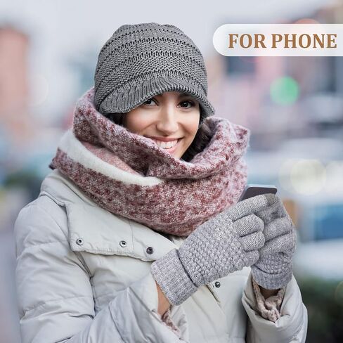 2 Sets Winter Hats Gloves for Women Knit Beanie Slouchy Women Winter Brim Hat Women Touchscreen Glove Winter Beanie with Brim in Kuwait
