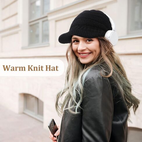 2 Sets Winter Hats Gloves for Women Knit Beanie Slouchy Women Winter Brim Hat Women Touchscreen Glove Winter Beanie with Brim in Kuwait