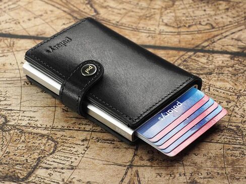 محفظة Pularys VIKING الصغيرة - جلد فاخر - أسود - مشبك تثبيت - جيب للأوراق النقدية - حجب RFID - ما يصل إلى 8 فتحات للبطاقات - مريحة وآمنة - كلاسيكية in Kuwait