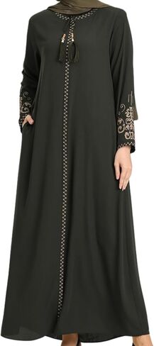 عباية نسائية مطرزة بأكمام طويلة و مطرزة على الجانب السوستة كم طويل طول الأرض أزياء تركية إسلامية in Kuwait