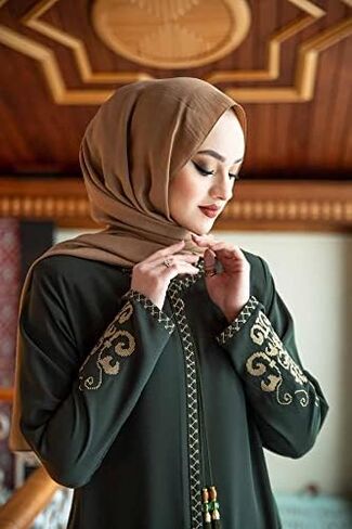 عباية نسائية مطرزة بأكمام طويلة و مطرزة على الجانب السوستة كم طويل طول الأرض أزياء تركية إسلامية in Kuwait