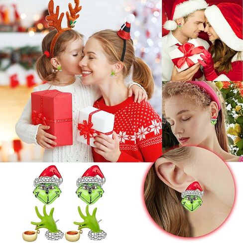 عيد الميلاد الأخضر الوحش الأقراط لطيف سانتا كلوز الوحش الأخضر الضفدع ترصيع الأقراط الكلاسيكية سرقة عيد الميلاد أقراط السنة الجديدة حزب الكلاسيكية الكرتون المجوهرات هدية عيد الميلاد للنساء الفتيات in Kuwait