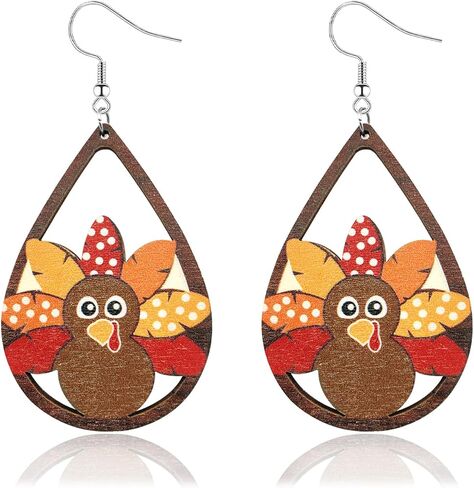 Fall Thanksgiving Dangle Earrings for Women Thanksgiving Wooden Painted Earrings Autumn Harvest Maple Leaf Pumpkin Sunflower Teardrop Earrings Thanksgiving Day Earrings for Women Girls in Kuwait